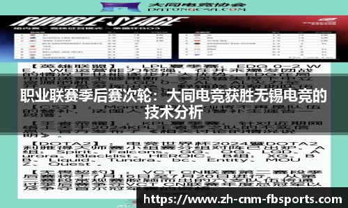职业联赛季后赛次轮：大同电竞获胜无锡电竞的技术分析
